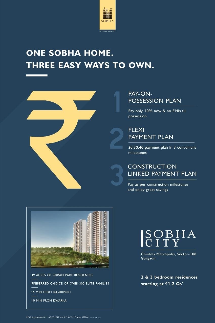 3 easy payment plans to book your home at Sobha City in Gurgaon Update